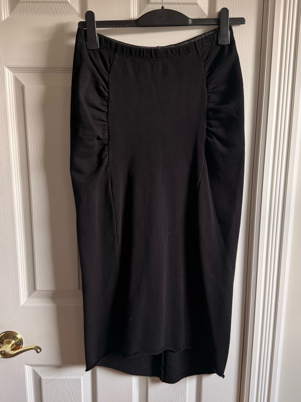 James Perse Black Ruched Cotton Jersey Midi Skirt - Size 2 / M